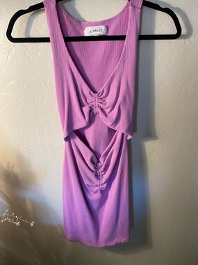 l*space Lavender-Pink Ruched Cutout Ribbed Tank Dress